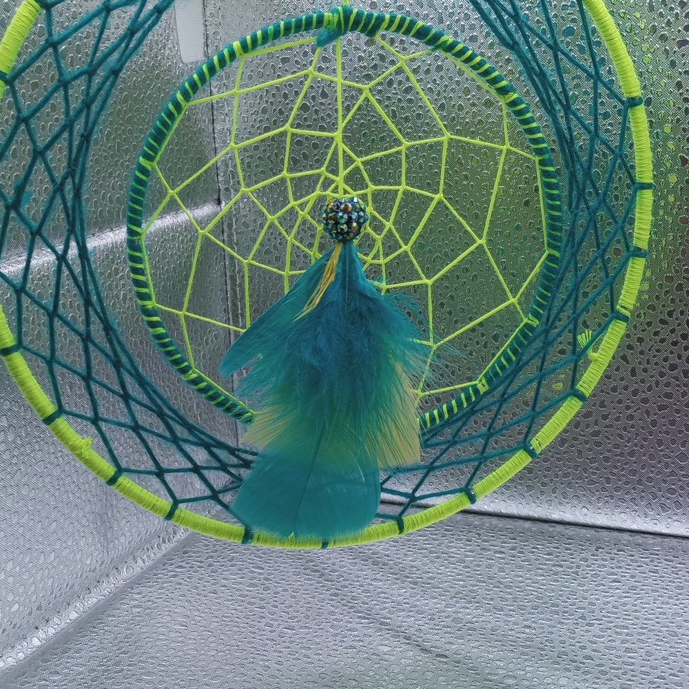 Handmade Dreamcatcher Double Hoop 2-Tone Green